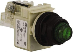 Schneider Electric - 110 VAC at 50/60 Hz via Transformer, 120 VAC at 50/60 Hz via Transformer Green Lens Press-to-Test Indicating Light - Round Lens, Screw Clamp Connector, Corrosion Resistant, Dust Resistant, Oil Resistant - Benchmark Tooling