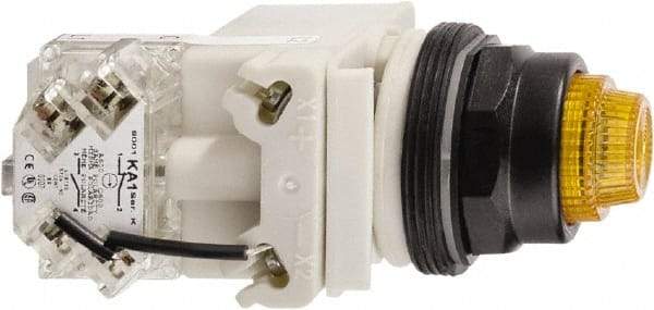 Schneider Electric - 110 VAC at 50/60 Hz via Transformer, 120 VAC at 50/60 Hz via Transformer Amber Lens Press-to-Test Indicating Light - Round Lens, Screw Clamp Connector, Corrosion Resistant, Dust Resistant, Oil Resistant - Benchmark Tooling