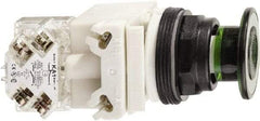 Schneider Electric - 30mm Mount Hole, Extended Straight, Pushbutton Switch with Contact Block - Green Pushbutton, Maintained (MA) - Benchmark Tooling