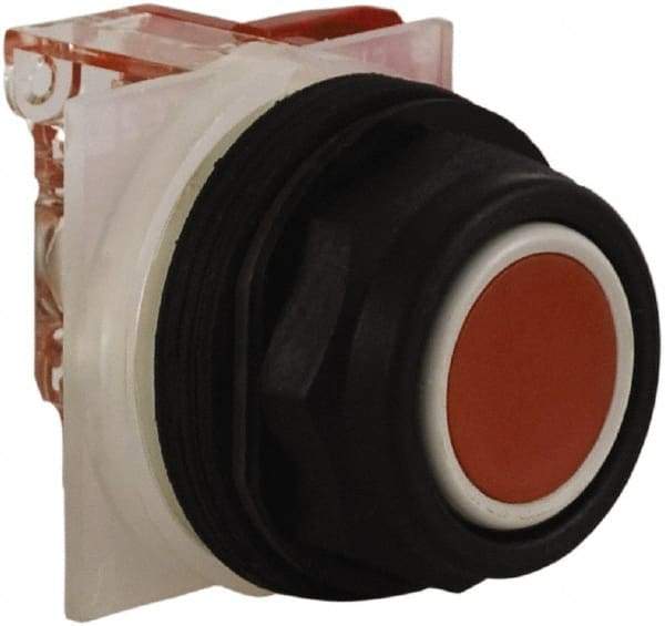 Schneider Electric - 30mm Mount Hole, Extended Straight, Pushbutton Switch with Contact Block - Red Pushbutton, Momentary (MO) - Benchmark Tooling