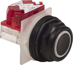 Schneider Electric - 30mm Mount Hole, Extended Straight, Pushbutton Switch with Contact Block - Black Pushbutton, Momentary (MO) - Benchmark Tooling