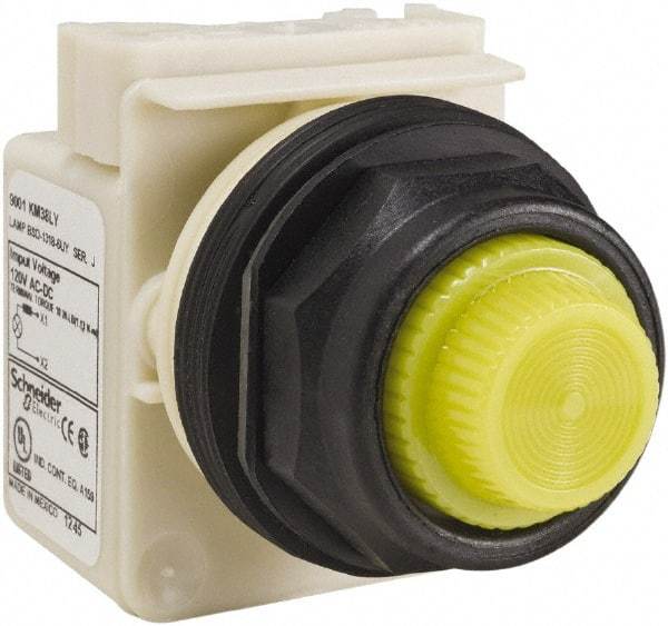 Schneider Electric - 120 V Yellow Lens LED Indicating Light - Round Lens, Screw Clamp Connector, Corrosion Resistant, Dust Resistant, Oil Resistant - Benchmark Tooling