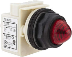 Schneider Electric - 24 VAC/DC Red Lens LED Pilot Light - Round Lens, Screw Clamp Connector, 54mm OAL x 42mm Wide, Vibration Resistant - Benchmark Tooling