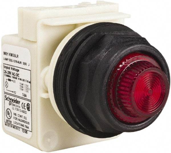 Schneider Electric - 24 V, 28 V Red Lens LED Indicating Light - Round Lens, Screw Clamp Connector, Corrosion Resistant, Dust Resistant, Oil Resistant - Benchmark Tooling