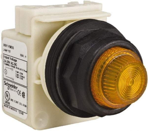 Schneider Electric - 24 V, 28 V Amber Lens Indicating Light - Round Lens, Screw Clamp Connector, Corrosion Resistant, Dust Resistant, Oil Resistant - Benchmark Tooling