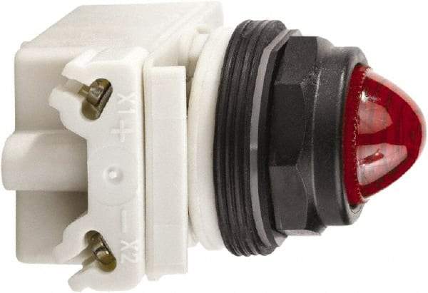 Schneider Electric - 120 VAC/VDC Red Lens Incandescent Pilot Light - Round Lens, Screw Clamp Connector, 54mm OAL x 42mm Wide, Vibration Resistant - Benchmark Tooling