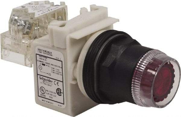 Schneider Electric - 30mm Mount Hole, Extended Straight, Pushbutton Switch with Contact Block - Red Pushbutton, Momentary (MO) - Benchmark Tooling