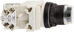 Schneider Electric - 30mm Mount Hole, Extended Straight, Pushbutton Switch with Contact Block - Green Pushbutton, Momentary (MO) - Benchmark Tooling