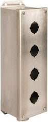 Schneider Electric - 4 Hole, 30mm Hole Diameter, Stainless Steel Pushbutton Switch Enclosure - 1, 3, 4, 12, 4X NEMA Rated - Benchmark Tooling