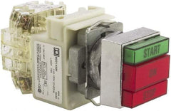 Schneider Electric - 30mm Mount Hole, Pushbutton Switch with Pilot Light - Rectangle, Green and Red Pushbutton, Illuminated, Momentary (MO), Start-On-Stop - Benchmark Tooling