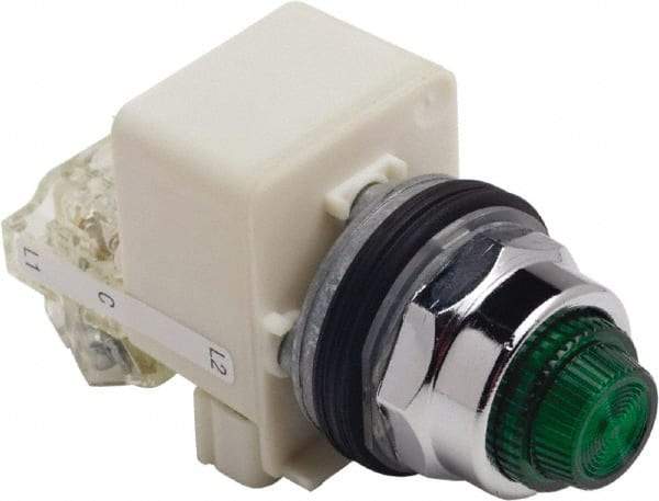 Schneider Electric - 120 V Green Lens LED Press-to-Test Indicating Light - Octagonal Lens, Screw Clamp Connector - Benchmark Tooling