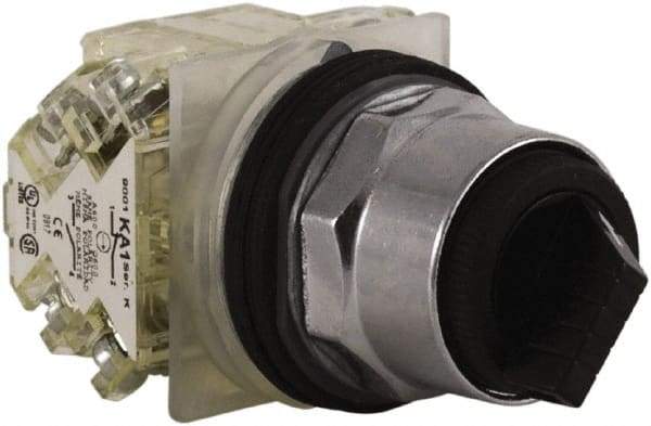 Schneider Electric - 30mm Mount Hole, 2 Position, Knob and Pushbutton Operated, Selector Switch - Black, Maintained (MA), 2NO/2NC, Weatherproof and Dust and Oil Resistant - Benchmark Tooling