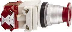 Schneider Electric - 30mm Mount Hole, Extended Straight, Pushbutton Switch with Contact Block - Red Pushbutton, Maintained (MA), Momentary (MO) - Benchmark Tooling