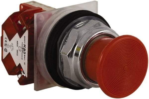 Schneider Electric - 30mm Mount Hole, Extended Straight, Pushbutton Switch with Contact Block - Red Pushbutton, Momentary (MO) - Benchmark Tooling