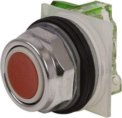 Schneider Electric - 30mm Mount Hole, Extended Straight, Pushbutton Switch with Contact Block - Red Pushbutton, Momentary (MO) - Benchmark Tooling