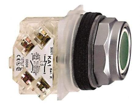 Schneider Electric - 30mm Mount Hole, Flush, Pushbutton Switch with Contact Block - Octagon, Green Pushbutton, Momentary (MO) - Benchmark Tooling