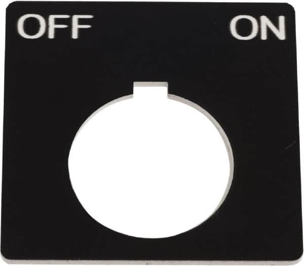 Schneider Electric - Square, Plastic Legend Plate - Off-On - Black Background, White Letters, 1.2 Inch Hole Diameter, 2-1/4 Inch Square - Benchmark Tooling