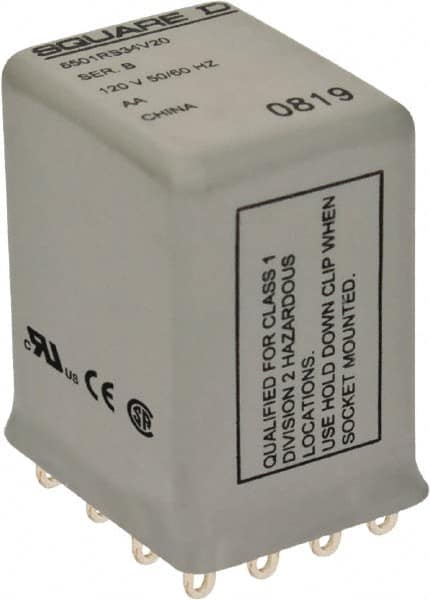 Square D - Electromechanical Plug-in General Purpose Relay - 5 Amp at 240 VAC, 4PDT, 240 VAC at 50/60 Hz - Benchmark Tooling