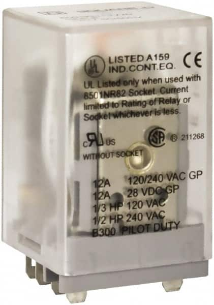 Square D - 1/2 hp at 240 Volt & 1/3 hp at 120 Volt, Square Electromechanical Spade General Purpose Relay - 10 Amp at 240 VAC, DPDT, 240 VAC at 50/60 Hz - Benchmark Tooling