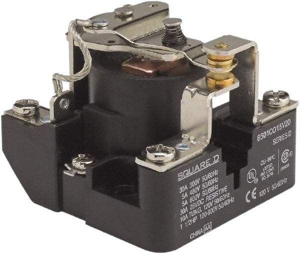 Square D - 1-1/2 hp, 10 VA Power Rating, Electromechanical Screw Clamp General Purpose Relay - 40 at 277 VAC & 5 at 600 V, SPDT, 24 VDC, 63.6mm Wide x 52.4mm High x 63.2mm Deep - Benchmark Tooling