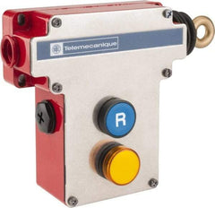 Telemecanique Sensors - 10 Amp, 2NO/2NC Configuration, Right Hand Operation, Rope Operated Limit Switch - Pushbutton Reset, Cable Pull, Pilot Light Indicator, 300 VAC - Benchmark Tooling