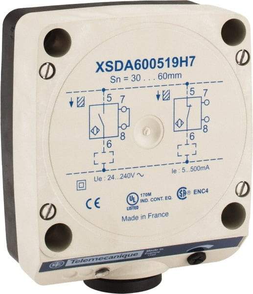 Telemecanique Sensors - NPN, PNP, NO/NC, 60mm Detection, Rectangular, Inductive Proximity Sensor - 2 Wires, IP67, 24 to 240 VAC, 80mm Wide - Benchmark Tooling