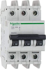 Schneider Electric - 30 Amp, 125 VDC, 240 VAC, 60 VDC, 3 Pole, DIN Rail Mount, Fixed Mount Miniature Circuit Breaker - Thermal Magnetic Trip, Multiple Breaking Capacity Ratings, 73mm Deep x 107mm High x 54mm Wide - Benchmark Tooling