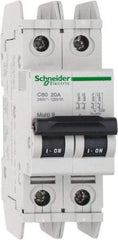 Schneider Electric - 20 Amp, 125 VDC, 240 VAC, 60 VDC, 1 Pole, DIN Rail Mount, Fixed Mount Miniature Circuit Breaker - Thermal Magnetic Trip, Multiple Breaking Capacity Ratings, 73mm Deep x 107mm High x 36mm Wide - Benchmark Tooling