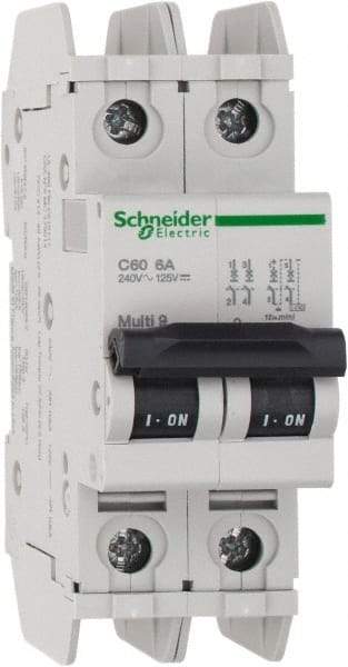 Schneider Electric - 6 Amp, 125 VDC, 240 VAC, 60 VDC, 1 Pole, DIN Rail Mount, Fixed Mount Miniature Circuit Breaker - Thermal Magnetic Trip, Multiple Breaking Capacity Ratings, 73mm Deep x 107mm High x 36mm Wide - Benchmark Tooling