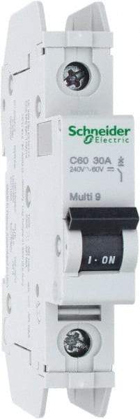 Schneider Electric - 30 Amp, 125 VDC, 240 VAC, 60 VDC, 1 Pole, DIN Rail Mount, Fixed Mount Miniature Circuit Breaker - Thermal Magnetic Trip, Multiple Breaking Capacity Ratings, 73mm Deep x 81mm High x 18mm Wide - Benchmark Tooling