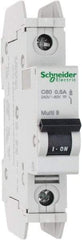 Schneider Electric - 0.50 Amp, 125 VDC, 240 VAC, 60 VDC, 1 Pole, DIN Rail Mount, Fixed Mount Miniature Circuit Breaker - Thermal Magnetic Trip, Multiple Breaking Capacity Ratings, 73mm Deep x 107mm High x 18mm Wide - Benchmark Tooling