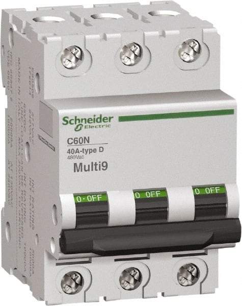 Schneider Electric - 63 Amp, 3 Pole, DIN Rail Mount Standard Circuit Breaker - Multiple Breaking Capacity Ratings, 14-2 (Copper) AWG, 3 Inch Deep x 3.19 Inch High x 2.13 Inch Wide - Benchmark Tooling