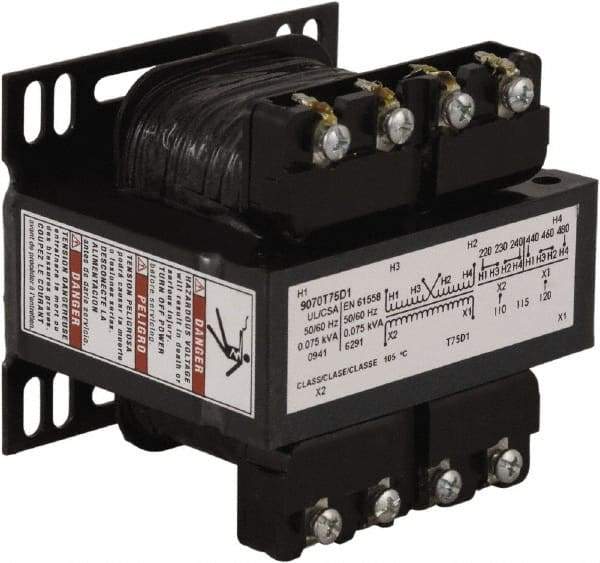 Square D - 75 VA, Top Mount Fuse Block Control Transformer - 50/60 Hz, 3.34 Inch Deep x 2.89 Inch High - Benchmark Tooling