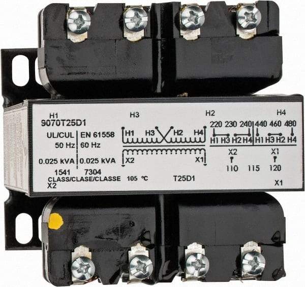 Square D - 1 Phase, 25 VA, Control Transformer - 131°F Temp Rise - Benchmark Tooling