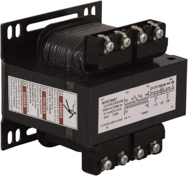 Square D - 200 VA, Top Mount Fuse Block Control Transformer - 50/60 Hz, 3.59 Inch Deep x 3.2 Inch High - Benchmark Tooling