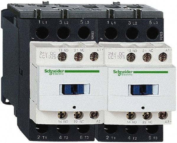 Schneider Electric - 3 Pole, 110 Coil VAC at 50/60 Hz, 32 Amp at 440 VAC, Reversible IEC Contactor - 1 Phase hp: 2 at 115 VAC, 5 at 230/240 VAC, 3 Phase hp: 10 at 230/240 VAC, 20 at 460/480 VAC, 30 at 575/600 VAC, 7.5 at 200/208 VAC - Benchmark Tooling