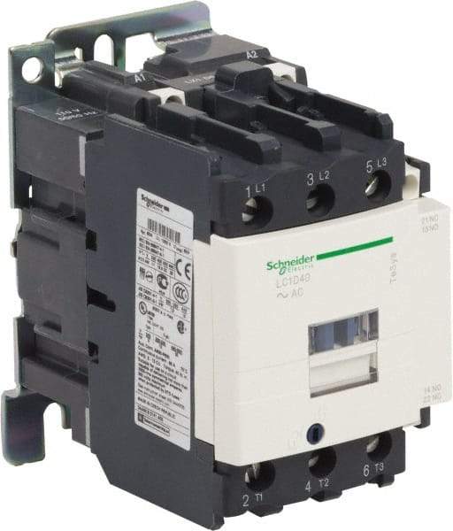 Schneider Electric - 3 Pole, 200 Coil VAC at 60 Hz, 40 Amp at 440 VAC and 60 Amp at 440 VAC, Nonreversible IEC Contactor - 1 Phase hp: 3 at 115 VAC, 5 at 230/240 VAC, 3 Phase hp: 10 at 200/208 VAC, 10 at 230/240 VAC, 30 at 460/480 VAC, 30 at 575/600 VAC - Benchmark Tooling