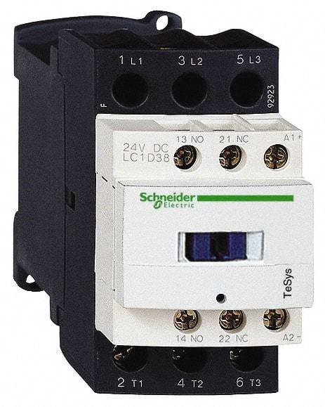 Schneider Electric - 3 Pole, 120 Coil VAC at 50/60 Hz, 38 Amp at 440 VAC, Nonreversible IEC Contactor - Bureau Veritas, CCC, CSA, CSA C22.2 No. 14, DNV, EN/IEC 60947-4-1, EN/IEC 60947-5-1, GL, GOST, LROS, RINA, RoHS Compliant, UL 508, UL Listed - Benchmark Tooling