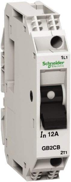 Schneider Electric - 12 Amp, 1 Pole, Backplate, Clip, DIN Rail Mount Circuit Protector - Thermal Magnetic Trip, Multiple Breaking Capacity Ratings, 67mm Deep x 74mm High x 15mm Wide - Benchmark Tooling