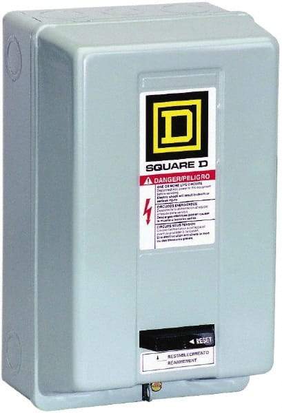 Square D - 220 Coil VAC at 50 Hz, 240 Coil VAC at 60 Hz, 27 Amp, NEMA Size 1, Nonreversible Enclosed Enclosure NEMA Motor Starter - 3 Phase hp: 10 at 460 VAC, 10 at 575 VAC, 7-1/2 at 200 VAC, 7-1/2 at 230 VAC, 1 Enclosure Rating - Benchmark Tooling