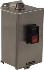 Square D - 3 Poles, 27 Amp, M-1 NEMA, Enclosed Pushbutton Manual Motor Starter - 10 hp at 380 to 575 VAC & 7-1/2 hp at 200 to 230 VAC, CSA, NEMA 4/4X & UL Listed - Benchmark Tooling