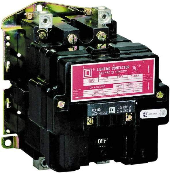 Square D - No Enclosure, 2 Pole, Electrically Held Lighting Contactor - 100 A (Tungsten), 440 VAC at 50 Hz, 480 VAC at 60 Hz - Benchmark Tooling