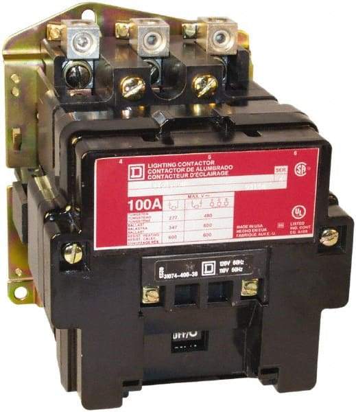 Square D - No Enclosure, 4 Pole, Electrically Held Lighting Contactor - 60 A (Tungsten), 110 VAC at 50 Hz, 120 VAC at 60 Hz - Benchmark Tooling