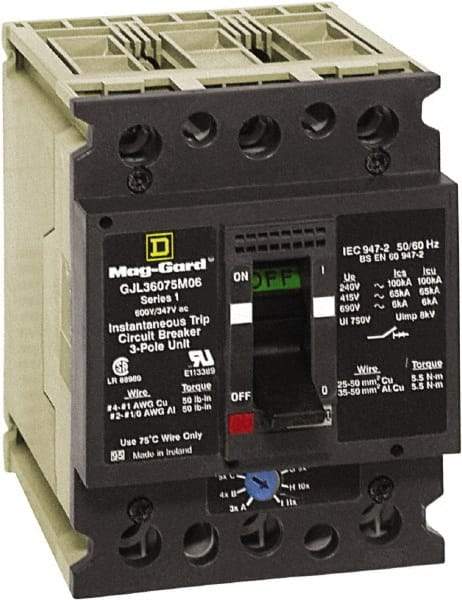 Square D - 7 Continuous Amp, Motor Circuit Protector - 3 Pole, 21 to 77 A Trip Setting - Benchmark Tooling