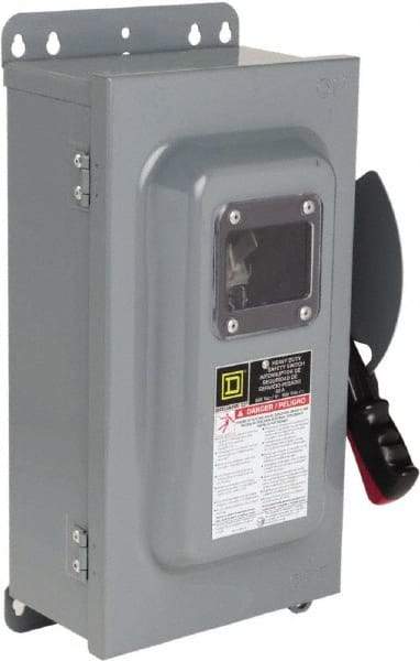 Square D - 60 Amp, 600 VAC, 600 VDC, 3 Pole Fused Safety Switch - NEMA 12 & 3R, 20 hp at 480 VDC (Single Phase), 50 hp at 600 VAC, 30 hp at 600 VDC (Triple Phase) - Benchmark Tooling