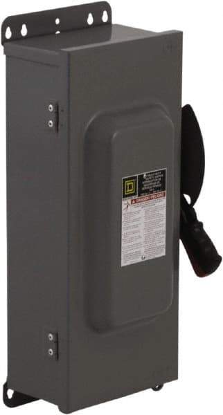 Square D - 100 Amp, 240 VAC, 250 VDC, 2 Pole Fused Safety Switch - NEMA 12, 15 hp at 240 VAC, 20 hp at 250 VDC (Single Phase), 30 hp at 240 Vac, 20 hp at 250 VDC (Triple Phase), DPST Contact Form - Benchmark Tooling