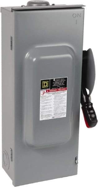 Square D - 100 Amp, 240 VAC, 250 VDC, 3 Pole Fused Safety Switch - NEMA 3R, 15 hp at 240 VAC, 20 hp at 250 VDC (Single Phase), 30 hp at 240 Vac, 20 hp at 250 VDC (Triple Phase), 3PST Contact Form - Benchmark Tooling