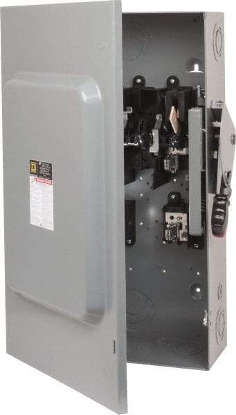 Square D - 200 Amp, 240 VAC, 250 VDC, 2 Pole Fused Safety Switch - NEMA 1, 15 hp at 240 VAC (Single Phase), 60 hp at 240 VAC, 40 hp at 250 VDC (Triple Phase), DPST Contact Form - Benchmark Tooling