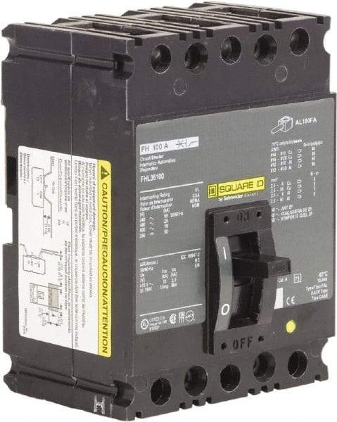 Square D - 100 Amp, 250 VDC, 600 VAC, 3 Pole, Panel Mount Molded Case Circuit Breaker - Thermal Magnetic Trip, 18 kA Breaking Capacity, 12-1/0 (Aluminum), 14-1/0 (Copper) AWG, 4.13 Inch Deep x 6 Inch High x 4-1/2 Inch Long - Benchmark Tooling