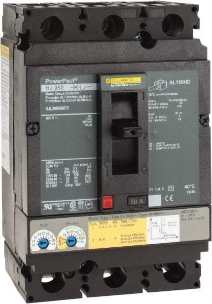 Square D - 50 Amp, 600 V, 3 Pole, Panel Mount Circuit Breaker - Electronic Trip, Multiple Breaking Capacity Ratings - Benchmark Tooling